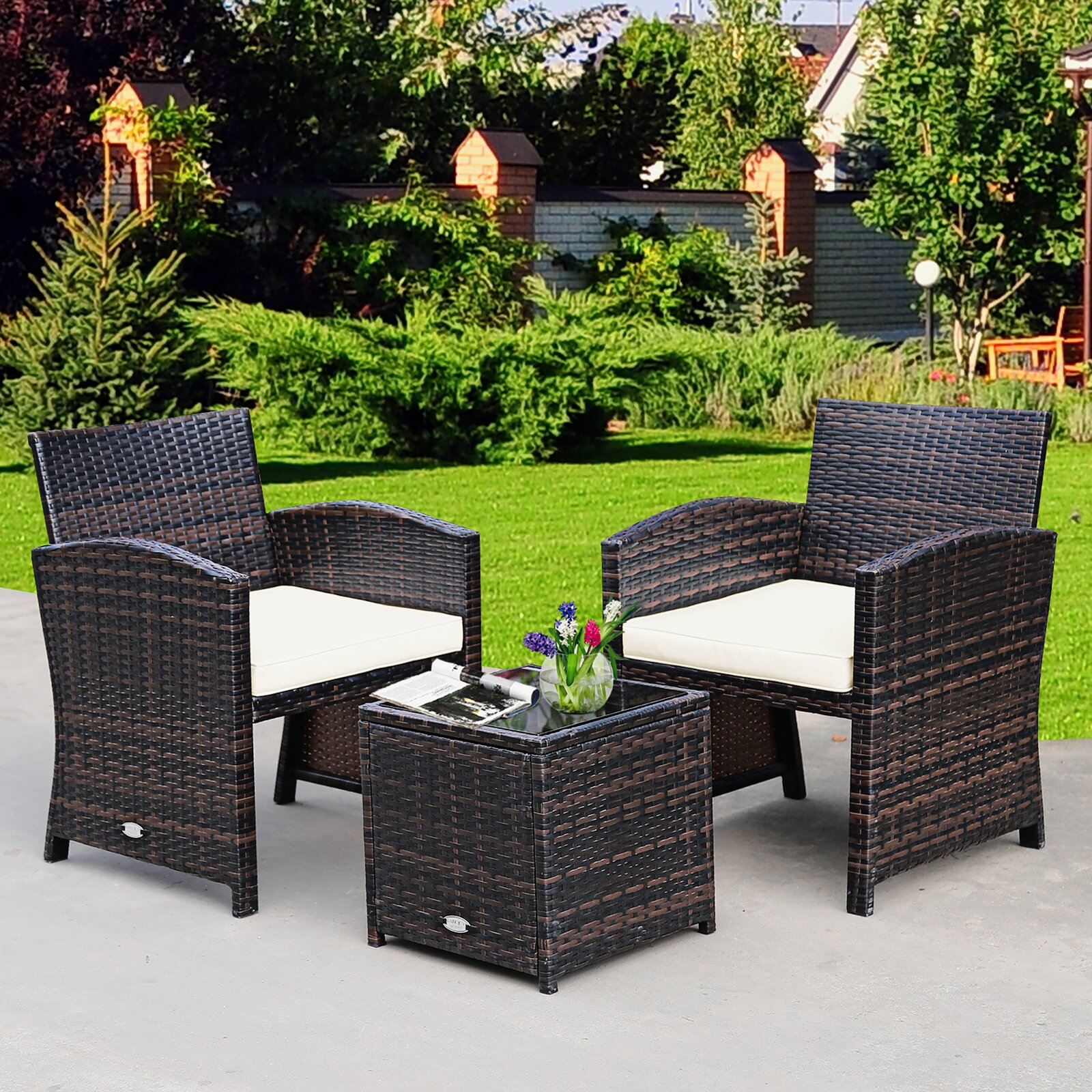 Winston Porter Brinlea Polyethylene (PE) Wicker 2 - Person Seating Group with Cushions